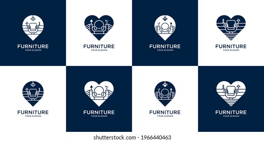 Flat furniture logo template with icon pin map and love.