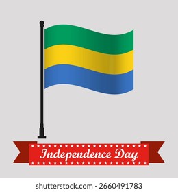 Dia da Independência do Gabão Plano com Bandeira Ondulada