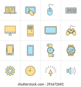 Flat gadgets icons. Electronic gadgets and computer devices. Flat style icons