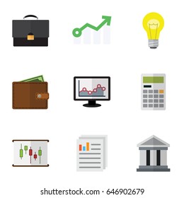 Flat Gain Set Of Chart, Diagram, Document And Other Vector Objects. Also Includes Chart, Light, Wallet Elements.