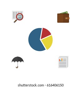 Flat Gain Set Of Graph, Billfold, Scan And Other Vector Objects. Also Includes Paper, Beach, Magnifier Elements.