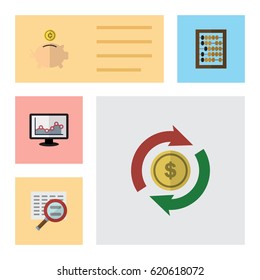 Flat Gain Set Of Money Box, Scan, Interchange And Other Vector Objects. Also Includes Monitor, Exchange, Search Elements.