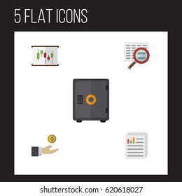 Flat Gain Set Of Scan, Document, Hand With Coin Vector Objects. Also Includes Hand, Bank, Search Elements.