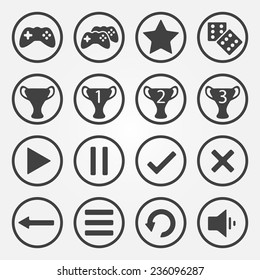 Flat game icons vector set - black game ui symbols