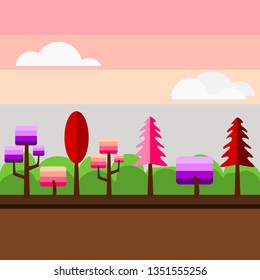 Flat game scene of colorful  tree landscape