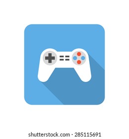 Flat gamepad icon with long shadow. Vector illustration