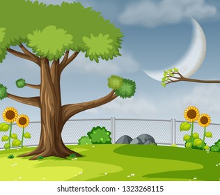A flat garden scene illustration