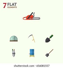 Flat Garden Set Of Cutter, Container, Pump And Other Vector Objects. Also Includes Cutter, Greenhouse, Spade Elements.