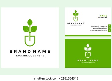 Flat garden shovel logo with business card design