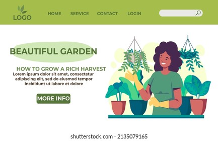 Flat gardening landing page template. Vector Illustration.