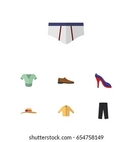 Flat Garment Set Of Banyan, Male Footware, Elegant Headgear And Other Vector Objects. Also Includes Trousers, Hat Elements.