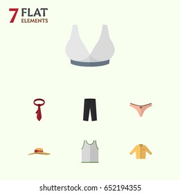 Flat Garment Set Of Elegant Headgear, Singlet, Lingerie And Other Vector Objects. Also Includes Panties, Lingerie, Woman Elements.
