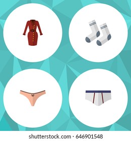 Flat Garment Set Of Foot Textile, Underclothes, Lingerie And Other Vector Objects. Also Includes Briefs, Lingerie, Foot Elements.
