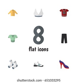 Flat Garment Set Of Pants, Banyan, Heeled Shoe And Other Vector Objects.