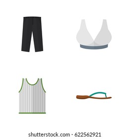 Flat Garment Set Of Pants, Brasserie, Singlet And Other Vector Objects. Also Includes Pants, Flop, Bra Elements.