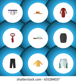 Flat Garment Set Of Stylish Apparel, Elegant Headgear, Banyan And Other Vector Objects. Also Includes Apparel, Shirt, Banyan Elements.