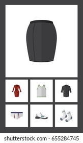 Flat Garment Set Of Stylish Apparel, Underclothes, Foot Textile And Other Vector Objects. Also Includes Sleeveless, Foot, Apparel Elements.