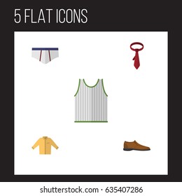 Flat Garment Set Of Underclothes, Banyan, Singlet And Other Vector Objects. Also Includes Tank, Briefs, Tie Elements.