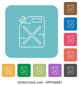 Flat gas can icons on rounded square color backgrounds.