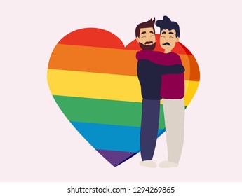 flat gays with flag LGBT-community in the heart