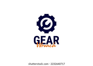 Flat gear with wrench logo design vector template illustration