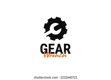 Flat gear with wrench logo design vector template illustration