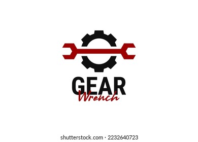 Flat gear with wrench logo design vector template illustration