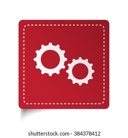 Flat Gears icon on red sticker