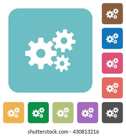 Flat gears icons on rounded square color backgrounds.