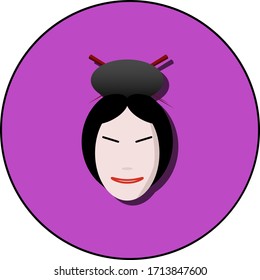 Flat geisha face icon vector logo illustration