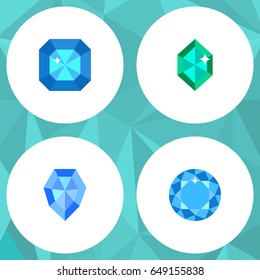 Flat Gem Set Of Brilliant, Diamond, Gem And Other Vector Objects. Also Includes Crystal, Diamond, Gem Elements.