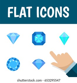 Flat Gem Set Of Brilliant, Treasure, Diamond And Other Vector Objects. Also Includes Treasure, Carat, Karat Elements.