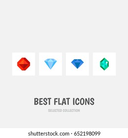 Flat Gem Set Of Carat, Crystal, Karat And Other Vector Objects. Also Includes Gemstone, Treasure, Diamond Elements.