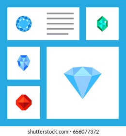 Flat Gem Set Of Crystal, Jewel, Gem And Other Vector Objects. Also Includes Gem, Treasure, Brilliant Elements.