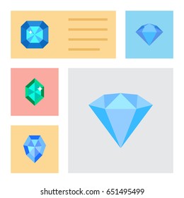 Flat Gem Set Of Crystal, Gem, Karat And Other Vector Objects. Also Includes Jewel, Jewelry, Gem Elements.