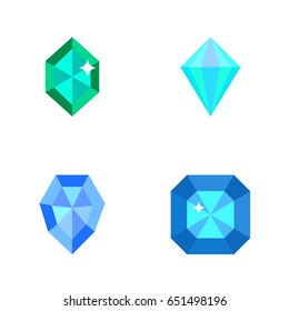 Flat Gem Set Of Gem, Gemstone, Brilliant And Other Vector Objects. Also Includes Crystal, Diamond, Gemstone Elements.