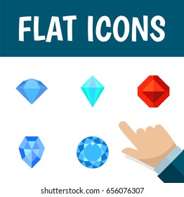 Flat Gem Set Of Gemstone, Jewel, Diamond And Other Vector Objects. Also Includes Treasure, Crystal, Diamond Elements.