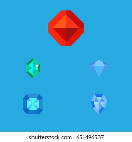 Flat Gem Set Of Jewel, Treasure, Gem And Other Vector Objects. Also Includes Jewel, Brilliant, Crystal Elements.