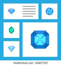Flat Gem Set Of Karat, Diamond, Brilliant And Other Vector Objects. Also Includes Wealthy, Treasure, Gem Elements.