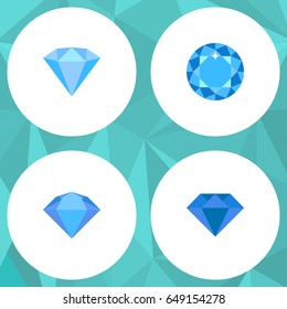 Flat Gem Set Of Karat, Treasure, Diamond And Other Vector Objects. Also Includes Gemstone, Brilliant, Carat Elements.