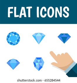 Flat Gem Set Of Gem, Karat, Treasure And Other Vector Objects. Also Includes Diamond, Wealthy, Brilliant Elements.