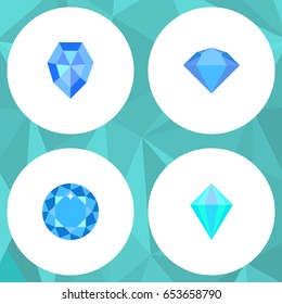 Flat Gem Set Of Gem, Treasure, Diamond And Other Vector Objects. Also Includes Crystal, Jewel, Gem Elements.