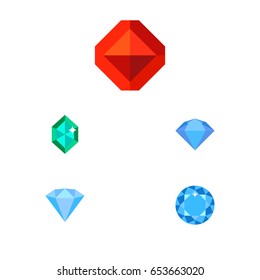 Flat Gem Set Of Treasure, Jewel, Karat And Other Vector Objects. Also Includes Karat, Crystal, Gem Elements.