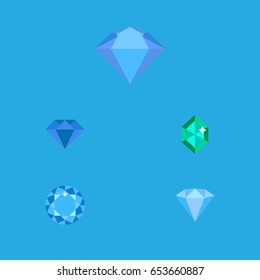 Flat Gem Set Of Treasure, Karat, Diamond And Other Vector Objects. Also Includes Wealthy, Carat, Brilliant Elements.