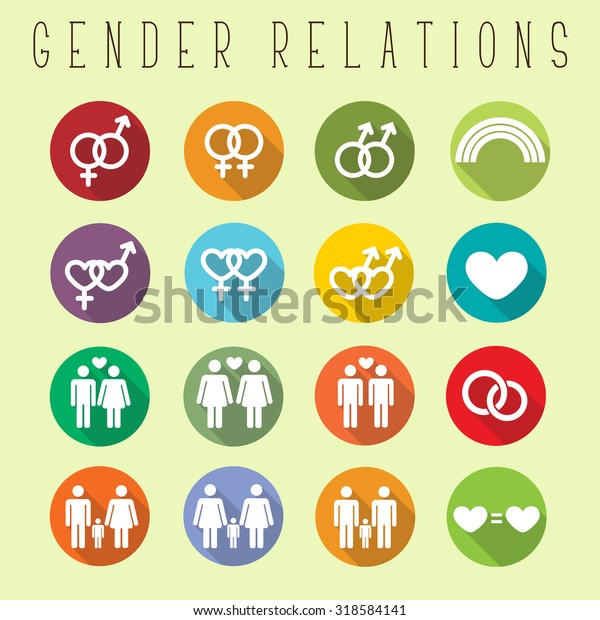 Flat Gender Relations Icons Long Shadows Stock Vector Royalty Free