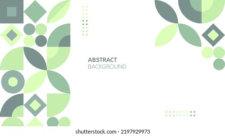 Flat geometric background with modern green white bauhaus pattern, colorful minimalist circle diamond squares