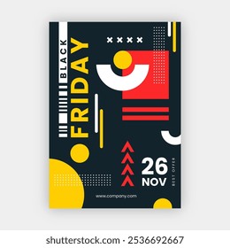 Flat geometric black friday vertical poster template vector design in eps 10