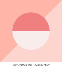 A flat geometric composition displaying a horizontally bisected circle positioned centrally against a canvas split into two diagonal pastel triangles