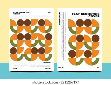 Flat geometric covers for annual report flyer book cover template layout in a4 size
