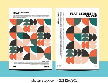 Fundas geométricas planas para la disposición anual de la plantilla de portada de folletos de informes en tamaño a4
